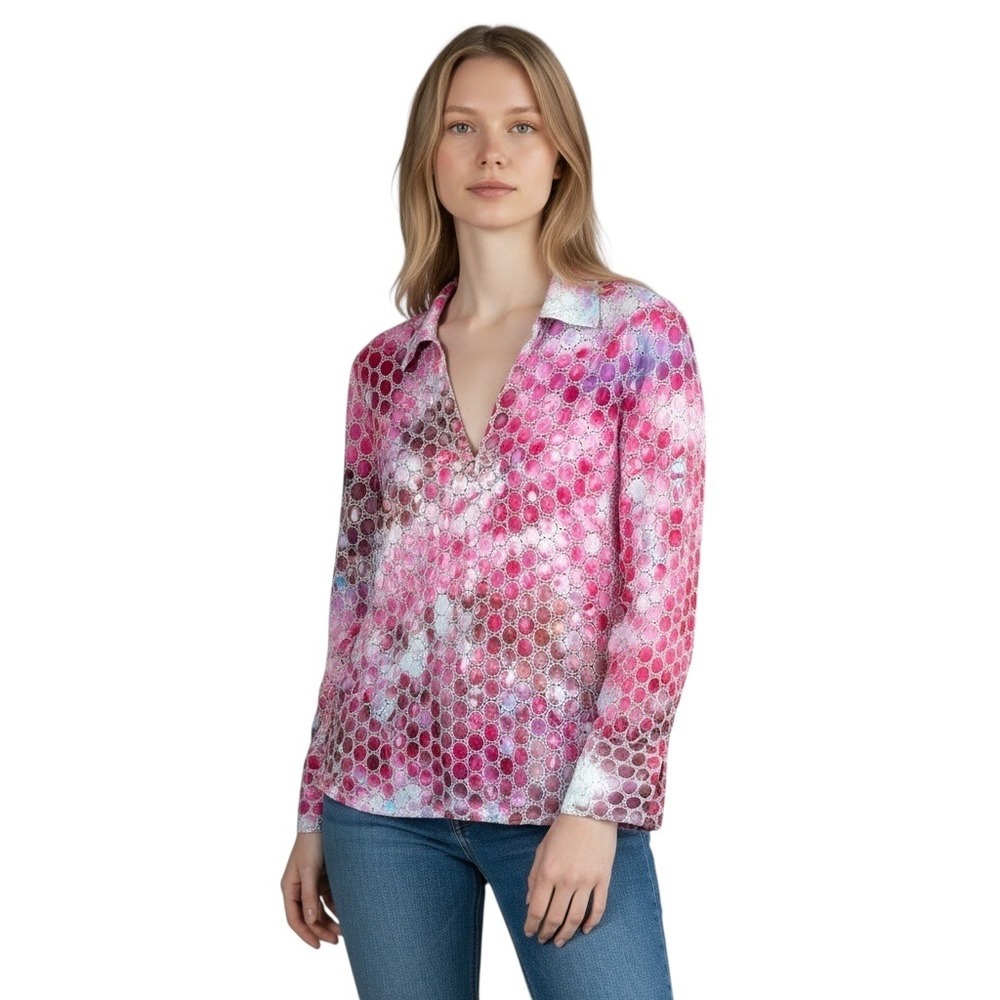 Willi Smith Medium Top Handmade Tie Dye Pink Eyelet Embroidered Cotton Boho 1687